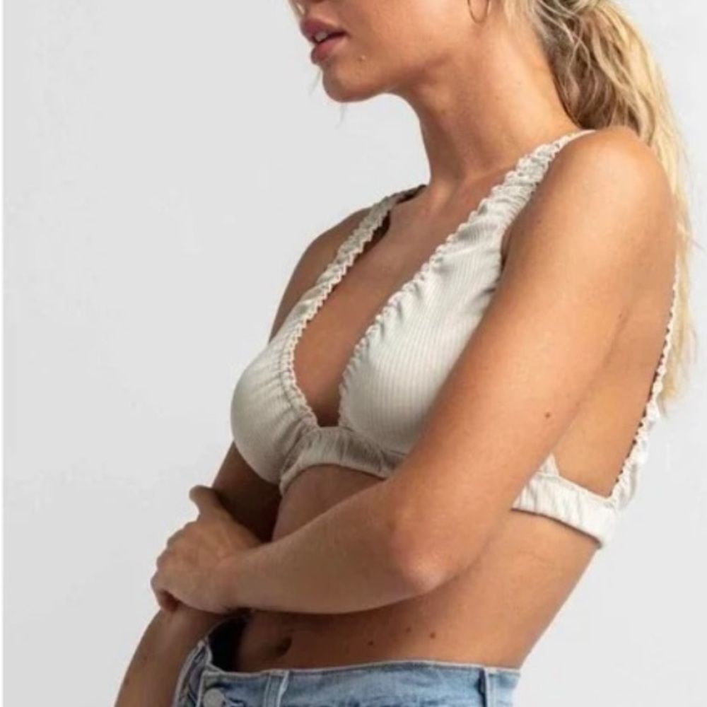 NWT Free People Wait & See Stripe Ruched Bralette. Light Blue. XS. Free - Picture 6 of 12